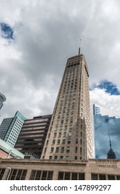 MINNEAPOLIS, MINNESOTA - JULY 28: Foshay Tower, AKA W Minneapolis Hotel, In Minneapolis, MN, On July 28, 2013. Construction Finished In 1929, Months Before The Stock Market Crash That Year.