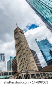 MINNEAPOLIS, MINNESOTA - JULY 28: Foshay Tower, AKA W Minneapolis Hotel, In Minneapolis, MN, On July 28, 2013. Construction Finished In 1929, Months Before The Stock Market Crash That Year.