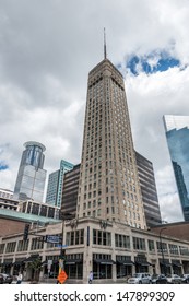 MINNEAPOLIS, MINNESOTA - JULY 28: Foshay Tower, AKA W Minneapolis Hotel, In Minneapolis, MN, On July 28, 2013. Construction Finished In 1929, Months Before The Stock Market Crash That Year.