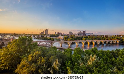 Minneapolis Minnesota at Sunset on the  Mississippi River,