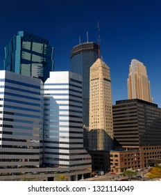 Minneapolis, Minnesota, United States - October 10, 2008: Kinnard Financial Center And AT&T And IDS And Foshay And TCF Towers And Wells Fargo In Minneapolis Cityscape