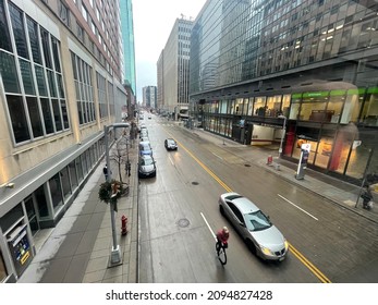 Minneapolis, Minnesota USA - December 11, 2021: Streets of Downtown Minneapolis as Seen from Skyway, Day