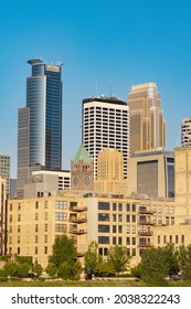 MINNEAPOLIS, MINNESOTA, USA - JUNE 30, 2021: - The skyline of downtown Minneapolis, Minnesota's largest city, viewed from the Stone Arch Bridge. - Shutterstock ID 2038322243