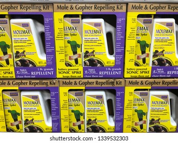 Minneapolis, MN - March 8, 2019: MoleMax Brand Gopher, Mole And Vole Repellent Gets Rid Of Pests From Lawns, Flowerbeds And Gardens