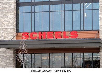 MINNEAPOLIS, MN, USA - DECEMBER 22, 2021: Scheels All Sports Retail Store Exterior Sign And Trademark Logo.