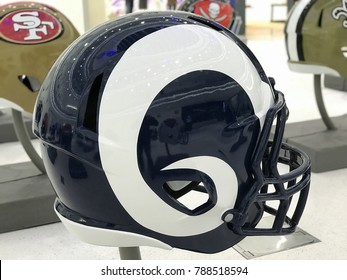 Minneapolis, MN/ USA - January 6, 2018 - St. Louis Rams Jumbo Helmet On Display For Super Bowl LII.