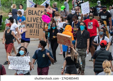 Minneapolis, MN / USA - May 26 2020: Black Lives Matter, "I Can't Breathe" Protest for George Floyd. 