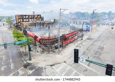 Minneapolis, MN / USA - May 29 2020: Aftermath of Riots Fueled by the Death of  George Floyd Under Police Custody.