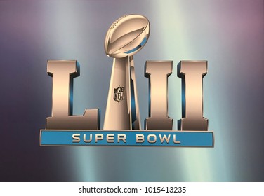 Minneapolis, MN/USA- February 1, 2018 Super Bowl LII Decal featuring the Lombardi trophy on a bluish tinted wall in a mall in Minneapolis. This is not digitally altered. 