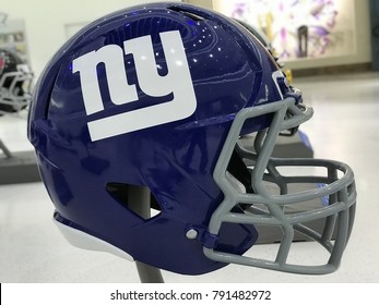 Minneapolis, MN/USA- January 10, 2017-New York Giants Jumbo Helmet Set Up For The Super Bowl LII.