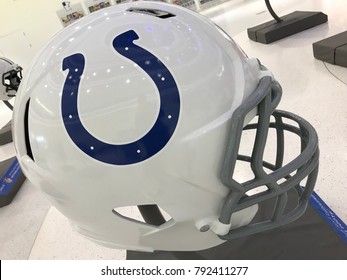 Minneapolis, MN/USA- January 10, 2018. Jumbo Helmet Of The Indianapolis Colts On Display. 