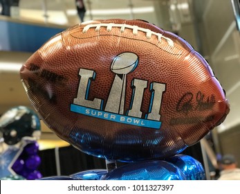 Minneapolis, MN/USA- JANUARY 27, 2018. Super Bowl LII Football Balloon On Display In Minneapolis For The Super Bowl Week.