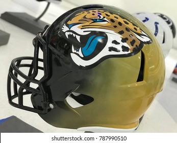 Minneapolis, MN/USA January 6, 2018 Jacksonville Jaguars Jumbo Helmet Set Up For The Super Bowl LII.