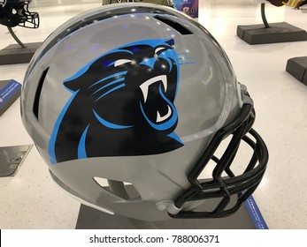 Minneapolis, MN/USA January 6, 2018 Carolina Panthers Jumbo Helmet Set Up For Super Bowl LII. 