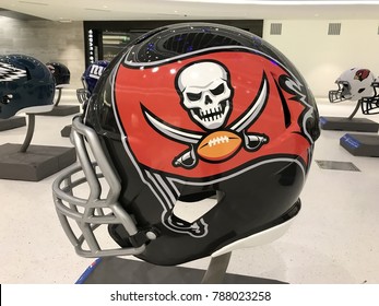 Minneapolis, MN/USA- January 6, 2018- Tampa Bay Buccaneers Jumbo Helmet On Display At Mall Of America For Super Bowl LII. 