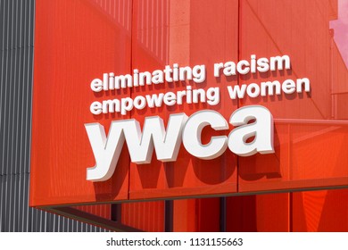 MINNEAPOLIS, MN/USA - JUNE 30, 2018: YWCA Exterior Sign And Logo. The World Young Women's Christian Association Is A Movement Working For The Rights Of Women.