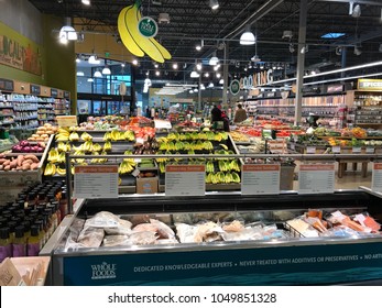 Minneapolis, MN/USA- March 16, 2018. Interior Shot Of The Produce Section Of A Whole Foods Grocery Store.