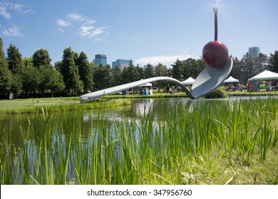 Minneapolis, United States: August 1, 2015: An Iconic Statue Of A Spoon And Cherry At An Art Museum In Minneapolis, Minnesota