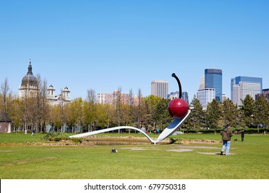 Minneapolis, USA - April 11, 2012: Minneapolis Sculpture Giant Spoon And Cherry 