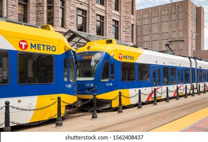 MINNEAPOLIS, USA, - AUGUST, 13, 2019: The Metro Train that runs in the twin cities of Minneapolis and St Paul, Minnesota, USA.