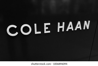 Minneapolis,MN/USA- January 19, 2018. Cole Haan Sign, Upscale Shoe Store In Edina. Cole Haan Started In Chicago And Has Headquarters In New York City.