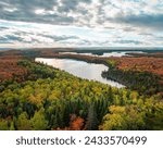 Minnesota Fall Landscape Grand Marais Lake Superior Autumn Foliage Red Yellow Orange Green Trees Lake Viewpoint Hike Outdoors Nature Blue Sky Hilly Hilltop Hillside Mountain Up North 