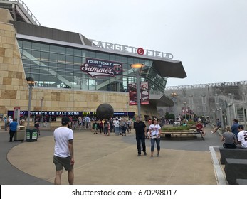 Minnesota, USA - Circa 2017: Target Field baseball stadium in Minneapolis. Day time exterior before gates open to fans