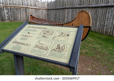 Minnesota, USA - October 5, 2021: Ojibwe (Ojibwa) Birch-Bark Canoe On Display At Grand Portage National Monument