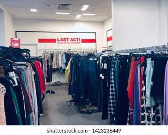 Minnetonka, Minnesota - May 27, 2019: Women's Clothing Clearance Section At A Macy's Department Store Offers Shoppers Deep Discounts On Unwanted, Out Of Season Clothing