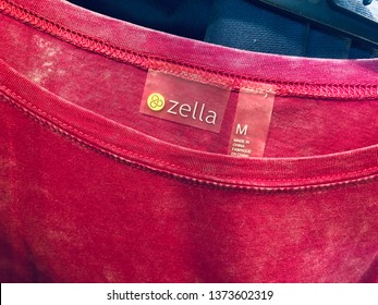 Minnetonka, MN - April 18, 2019: Close Up Of A Women's Zella Brand Pink Shirt For Sale At A Nordstrom Retail Store. This Is Their Store Brand Athleisure / Athletic Wear Clothing