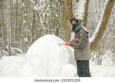 MINSK, BELARUS - 1 March, 2022: Artist Creates Ice Sculpture