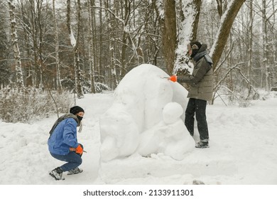 MINSK, BELARUS - 1 March, 2022: Artist Creates Ice Sculpture