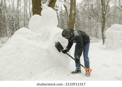 MINSK, BELARUS - 1 March, 2022: Artist Creates Ice Sculpture