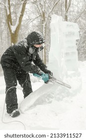 MINSK, BELARUS - 1 March, 2022: Artist Creates Ice Sculpture