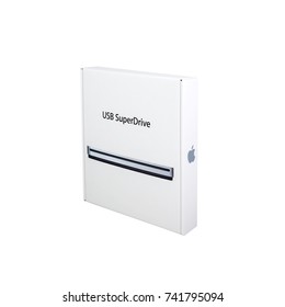 Minsk, Belarus - 5 Oct, 2017: USB SuperDrive Box Made By Apple Inc. Isolated On White Background. Illustrative Editorial.