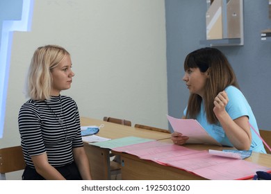 MINSK, BELARUS - 9 AUGUST, 2020: Applicants Are Interviewed At The Admissions Office For College Admission