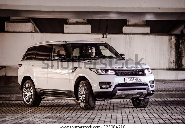 MINSK, BELARUS - APRIL\
6, 2014: 2015 model year Range Rover Sport 3.0 Supercharged at the\
test-drive. British sport SUV is powered by 3.0 liter V6 (340 hp\
& 450 Nm).