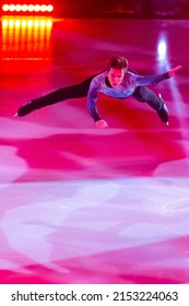 Minsk, Belarus – April 9, 2022: Male Figure Skater Andrey Mozalev Performs Free Skating Program During Eteri Tutberidze Demonstrating Ice Show In April 9, 2022, In Minsk, Belarus