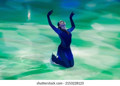 Minsk, Belarus – April 9, 2022: Female Figure Skater Kamila Valieva Performs Free Skating Program During Eteri Tutberidze Demonstrating Ice Show In April 9, 2022, In Minsk, Belarus