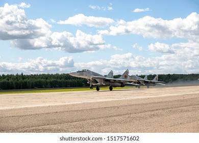 MINSK, BELARUS - AUGUST 3, 2019: Russian Air Force And Belorussian Air Force Gather For A Military Exercise. Pilots Execute War Scenarios And Train For Warfare.