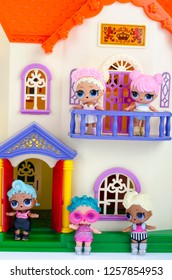 Minsk, Belarus - December 13, 2018: Pupae L.O.L. Surprise Dolls In Toy House. LOL - Lil Outrageous Littles Surprise Toy From MGA Entertainment, Also Create Toys: Lalaloopsy, Num-Noms, Bratz.