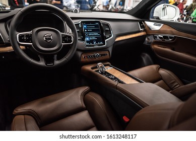 Minsk, Belarus - December 21, 2019 . Volvo Electric Car Interior