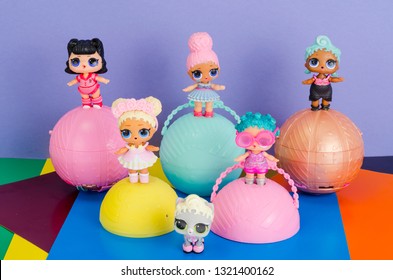 Minsk, Belarus - February 14, 2019: Cute Little L.O.L. Surprise Dolls On Balls. LOL - Lil Outrageous Littles Surprise Toy From MGA Entertainment, Also Create Toys: Lalaloopsy, Num-Noms