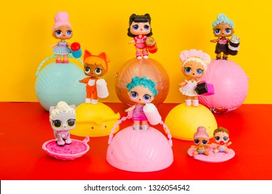 Minsk, Belarus - February 14, 2019: Cute Little L.O.L. Surprise Dolls On Balls. LOL - Lil Outrageous Littles Surprise Toy From MGA Entertainment, Also Create Toys: Lalaloopsy, Num-Noms