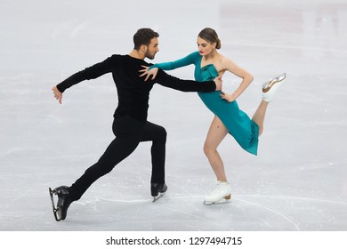 Minsk, Belarus - January 23, 2019 : ISU European Figure Skating Championships. Performing Gabriella Papadakis And Guillaume Cizeron Of France