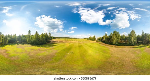 MINSK, BELARUS - JUNE 2015:  Full 360 Equirectangular Spherical Panorama View Of  Golf Course On A Sunny Day. Virtual Reality Content