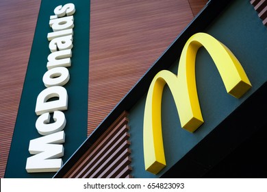 MINSK, BELARUS - june 6, 2017: McDonald's logo. McDonald's is the world's largest chain of hamburger fast food restaurants