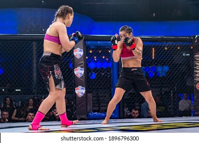 Minsk, Belarus, March 14, 2020. New Fighting Generation, Mixed Martial Arts. Mma, The Girls Are Fighting In The Ring, In The Octagon