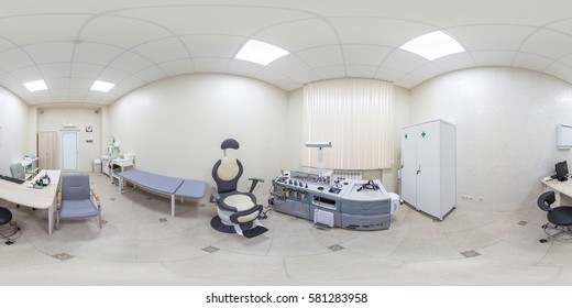 Minsk, Belarus - March 15, 2014. Full 360 Equirectangular Spherical Panorama View Of Otolaryngologist's Office. Virtual Reality Content  