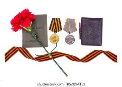 Minsk, Belarus - March 29, 2018: Old photographs, documents, medals of the Great Patriotic War. Studio Photo